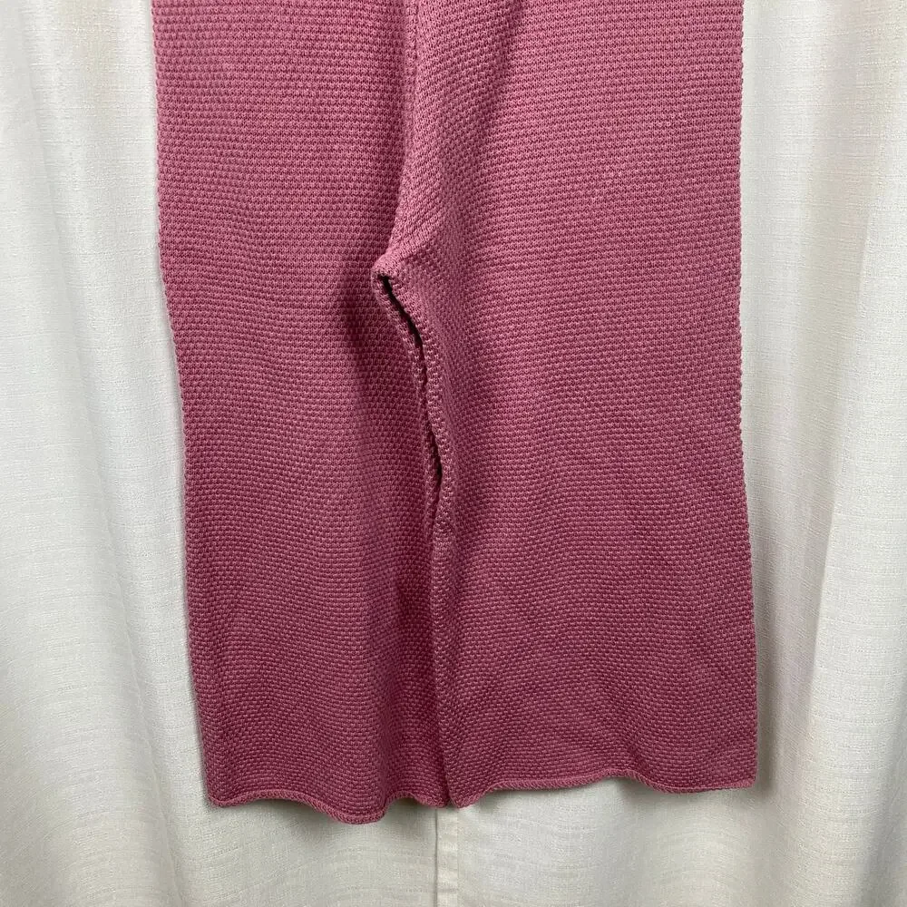 Free People Rose Pink Hailee Sweater Waffle Knit Wide Leg Cropped Pants Sz.L
